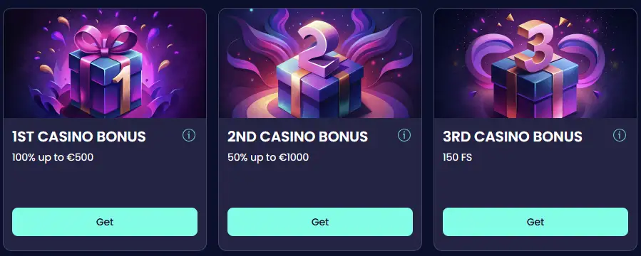 Welkomstbonussen voor registratie bij Booms Bet Casino